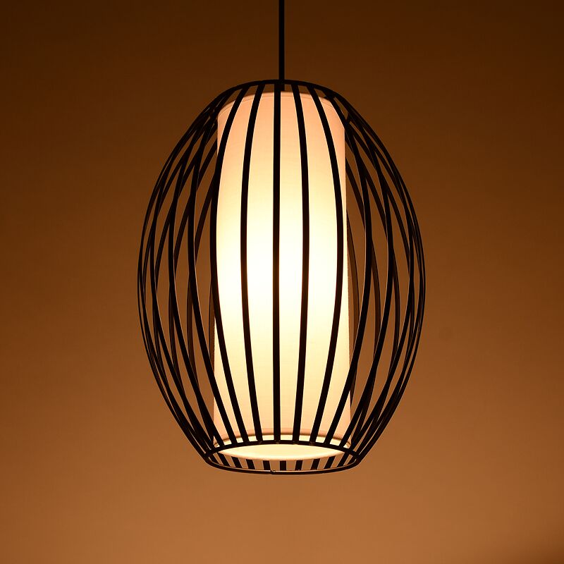 Oval Iron Ceiling Pendant Light Simplicity Single Light Black Suspension Lighting