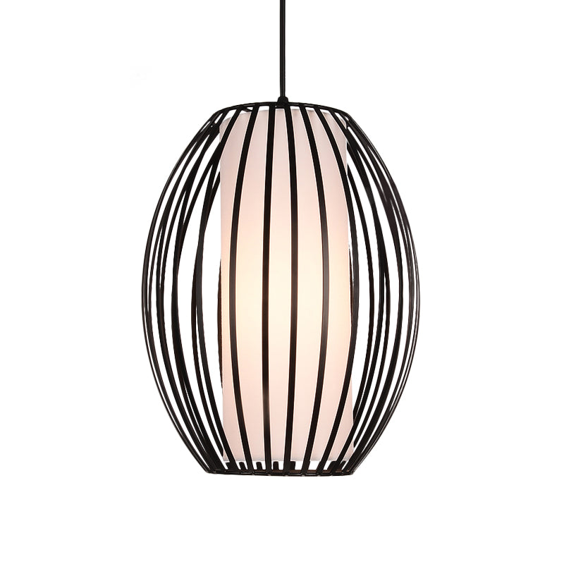 Oval Iron Ceiling Pendant Light Simplicity Single Light Black Suspension Lighting