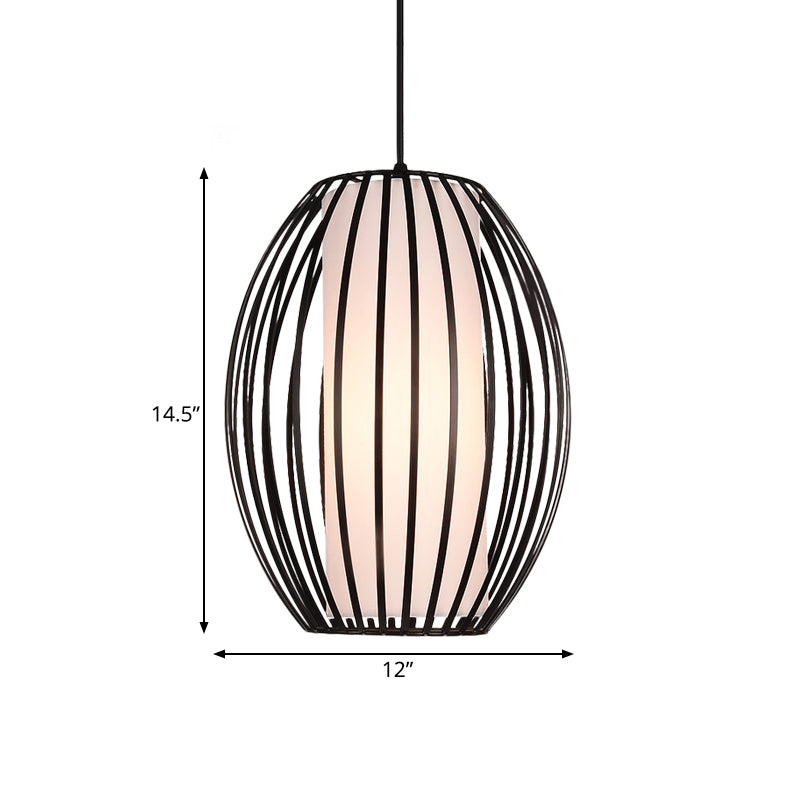 Oval Iron Ceiling Pendant Light Simplicity Single Light Black Suspension Lighting