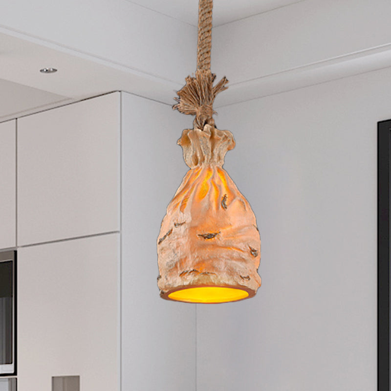 1 Bulb Resin Pendant Light Traditional Dark Brown/Beige Money Sack Ceiling Suspension Lamp