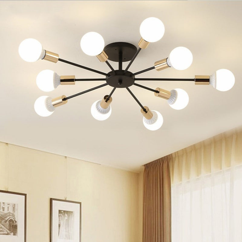 Bulbo desnudo Sputnik Semi Flush Mount en estilo industrial Luz de techo de hierro forjado para sala de estar