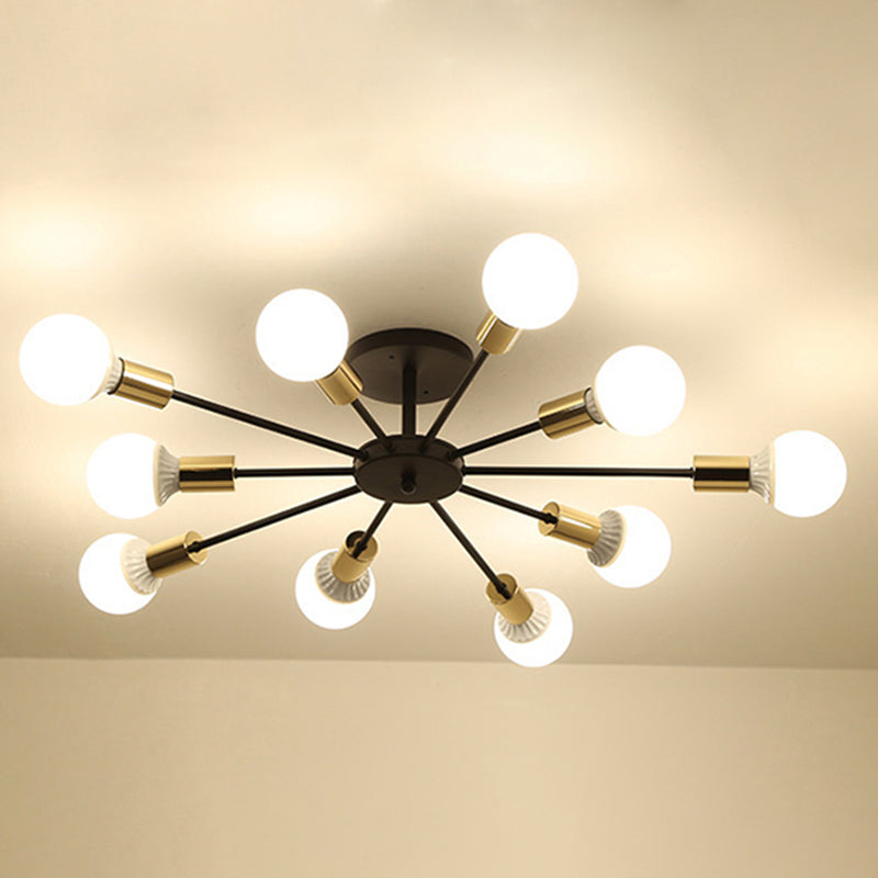 Bare Bulb Sputnik Semi Flush Mount in Industrial Style Wrought Iron Ceiling Light for Living Room