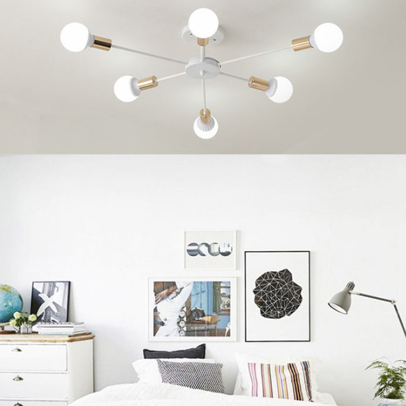 Bare Bulb Sputnik Semi Flush Mount in Industrial Style Wrought Iron Ceiling Light for Living Room