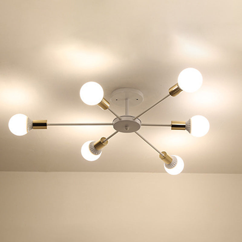 Bare Bulb Sputnik Semi Flush Mount in Industrial Style Wrought Iron Ceiling Light for Living Room