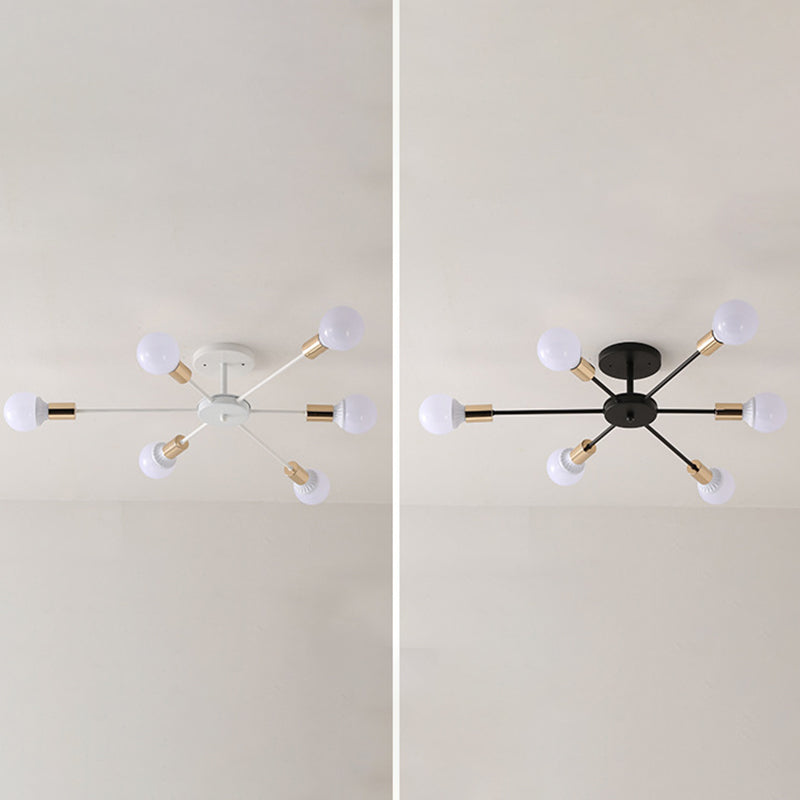 Bulbo desnudo Sputnik Semi Flush Mount en estilo industrial Luz de techo de hierro forjado para sala de estar