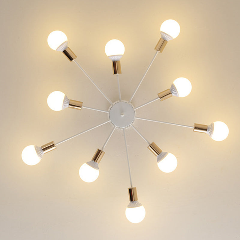 Lampadina nuda sputnik semi -filo monte in stile industriale Luce a soffitto in ferro battuto per soggiorno