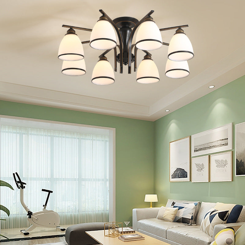 Iron Black Semi Flush Mount in Traditional Retro Style Glass Sputnik Ceiling Light for Living Room