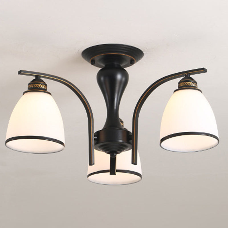 Iron Black Semi Flush Mount in traditionele retro -stijl glazen sputnik plafondlicht voor woonkamer