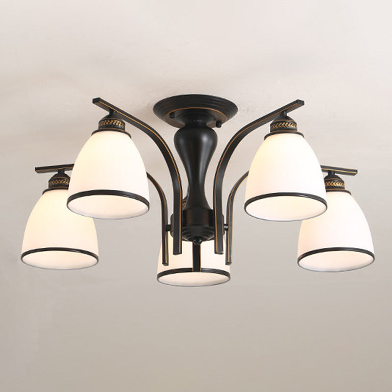 Iron Black Semi Flush Mount in traditionele retro -stijl glazen sputnik plafondlicht voor woonkamer