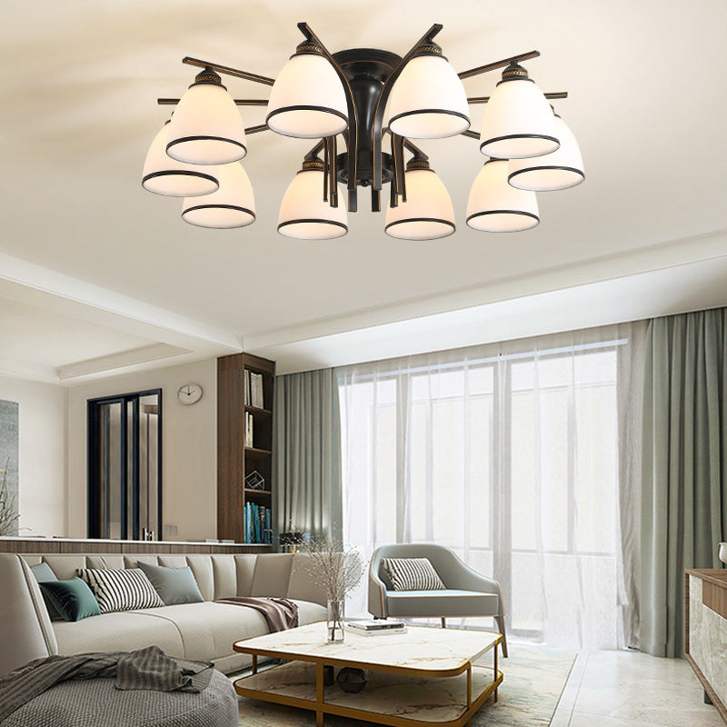 Iron Black Semi Flush Mount in Traditional Retro Style Glass Sputnik Ceiling Light for Living Room