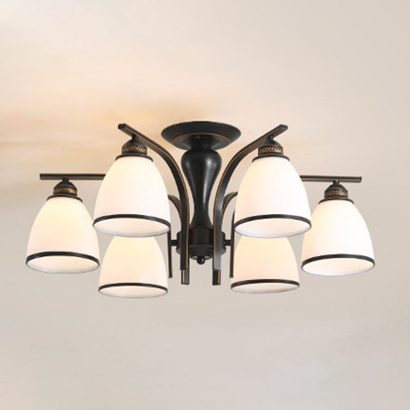 Iron Black Semi Flush Mount in Traditional Retro Style Glass Sputnik Ceiling Light for Living Room