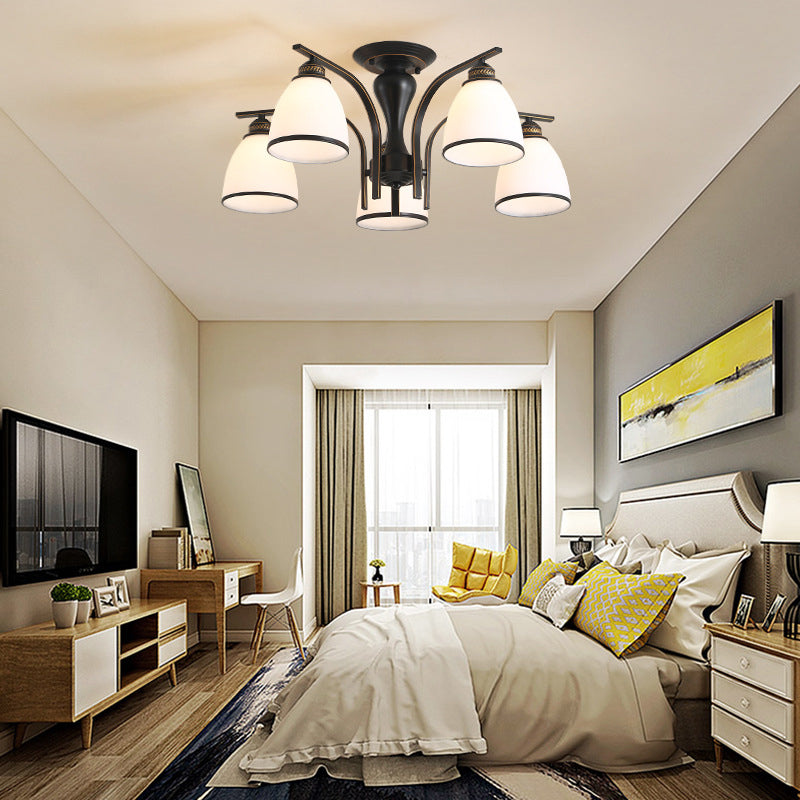 Iron Black Semi Flush Mount in traditionele retro -stijl glazen sputnik plafondlicht voor woonkamer