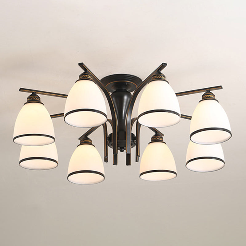 Iron Black Semi Flush Mount in Traditional Retro Style Glass Sputnik Ceiling Light for Living Room