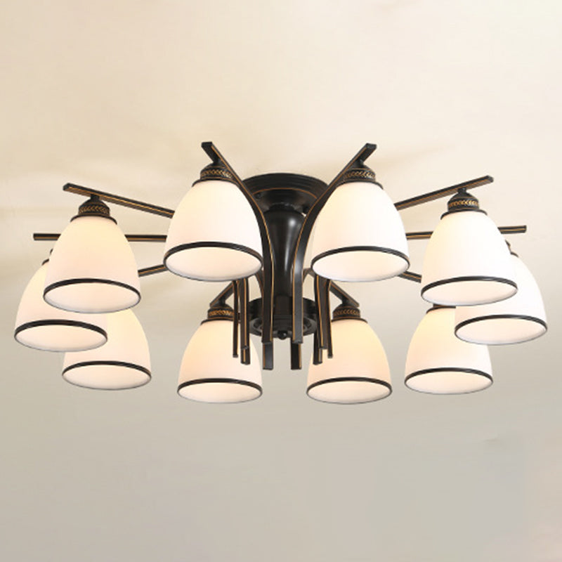 Iron Black Semi Flush Mount in traditionele retro -stijl glazen sputnik plafondlicht voor woonkamer