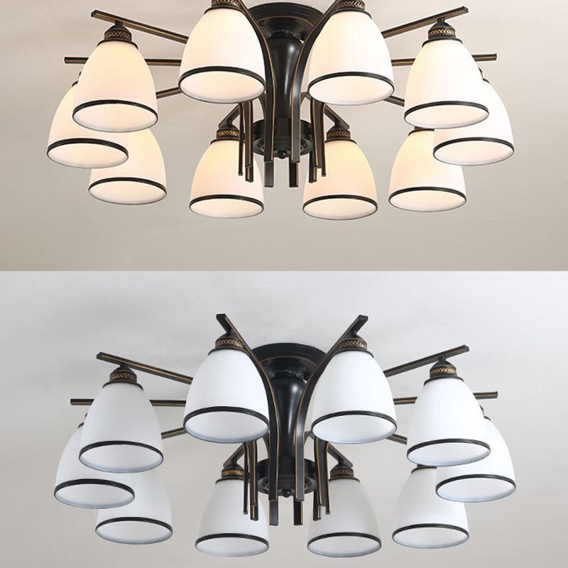 Iron Black Semi Flush Mount in traditionele retro -stijl glazen sputnik plafondlicht voor woonkamer