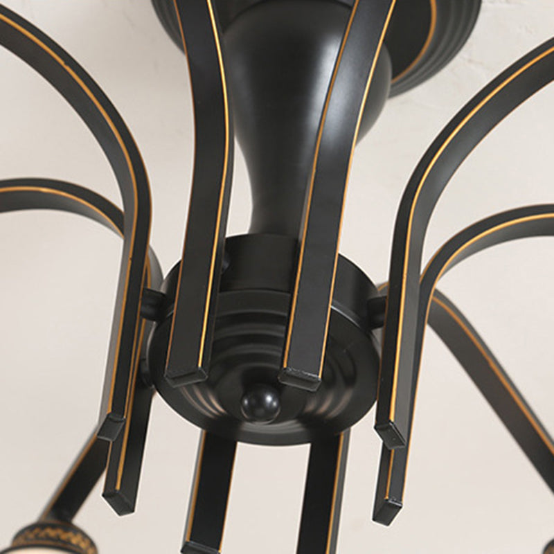 Iron Black Semi Flush Mount in Traditional Retro Style Glass Sputnik Ceiling Light for Living Room