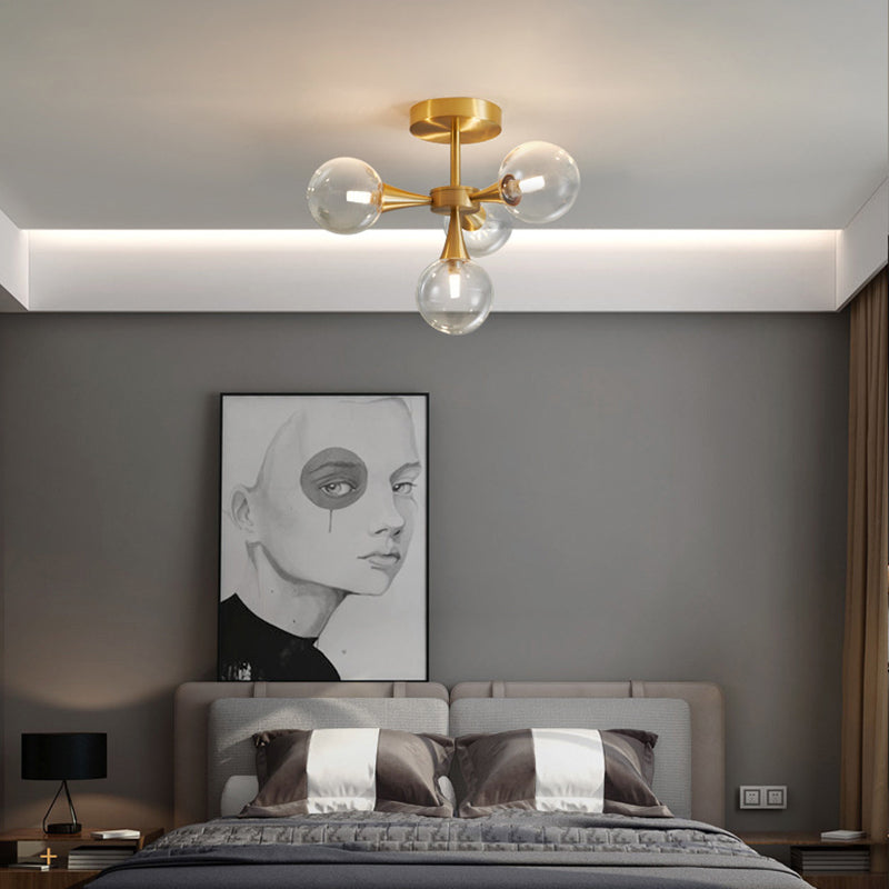 Glass Brass Ceiling Light in Modern Luxury Style Copper Sputnik Ceiling Fixture for Interior Spaces