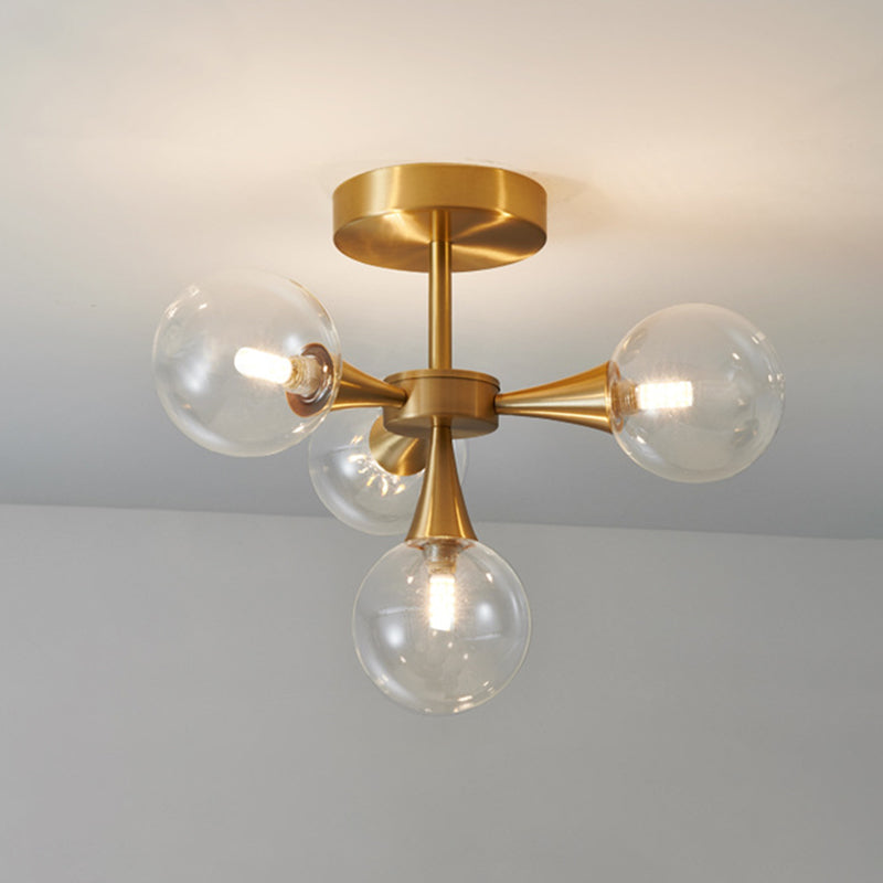 Glass Brass Ceiling Light in Modern Luxury Style Copper Sputnik Ceiling Fixture for Interior Spaces