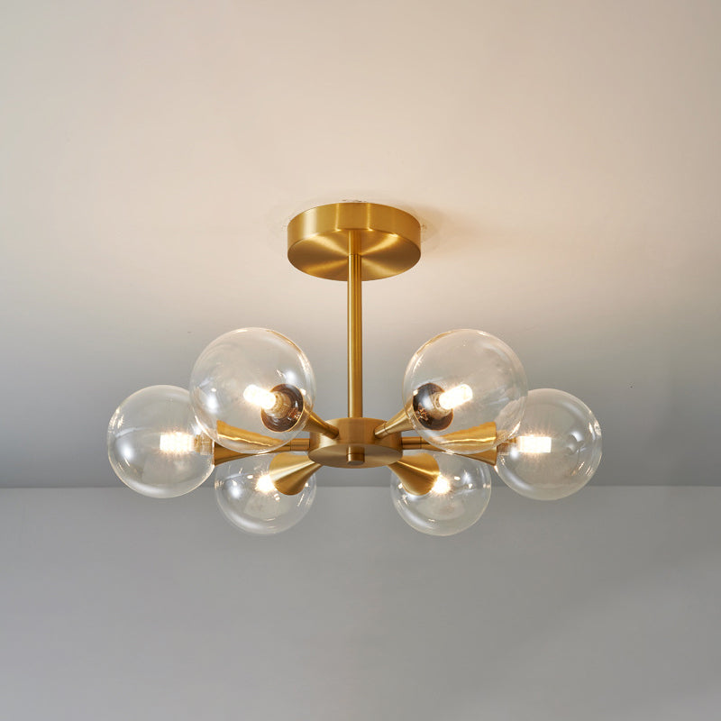 Glass Brass Ceiling Light in Modern Luxury Style Copper Sputnik Ceiling Fixture for Interior Spaces