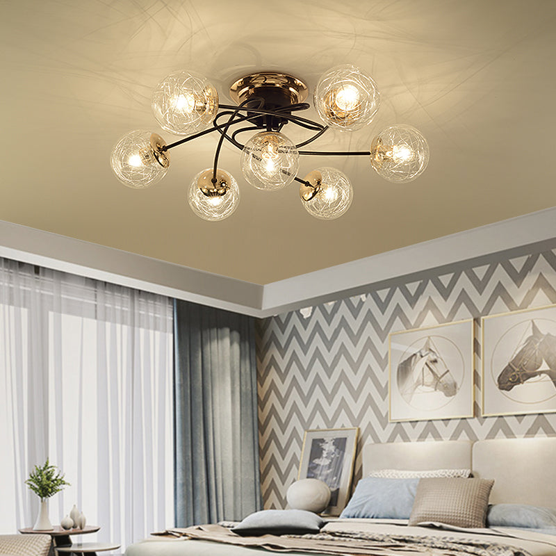 Black Contemporary Glass Flush Mount 1-Light Spherical Flush Ceiling Light for Bedroom