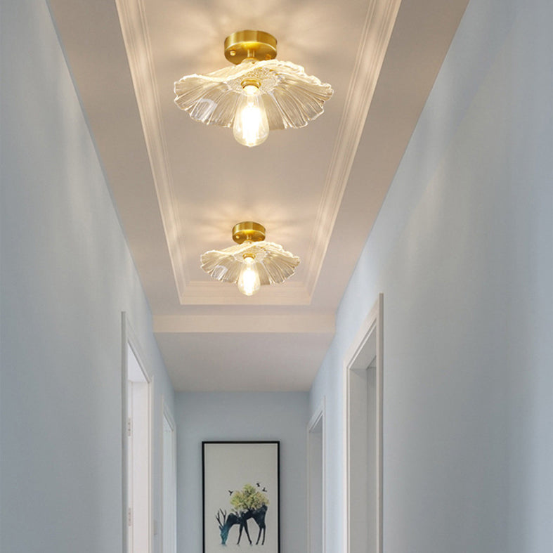 Nordic Modern Minimalist Glass Flush Mount Lamp with Ruffle Shade for Corridor Balcony