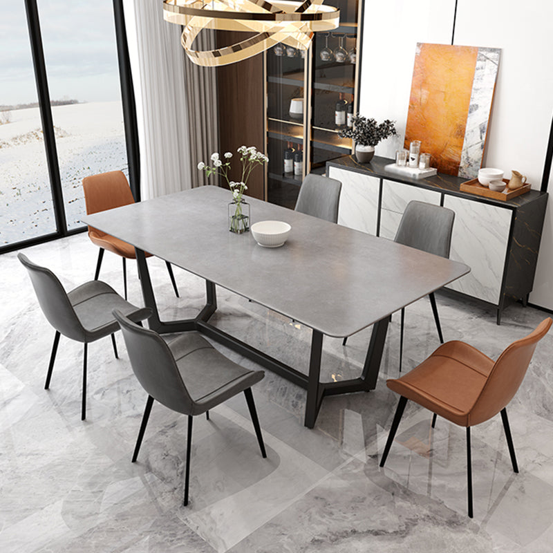 Muebles de comedor de rectángulo de pizarra contemporánea Juego de cocina de doble pedestal en acabado negro