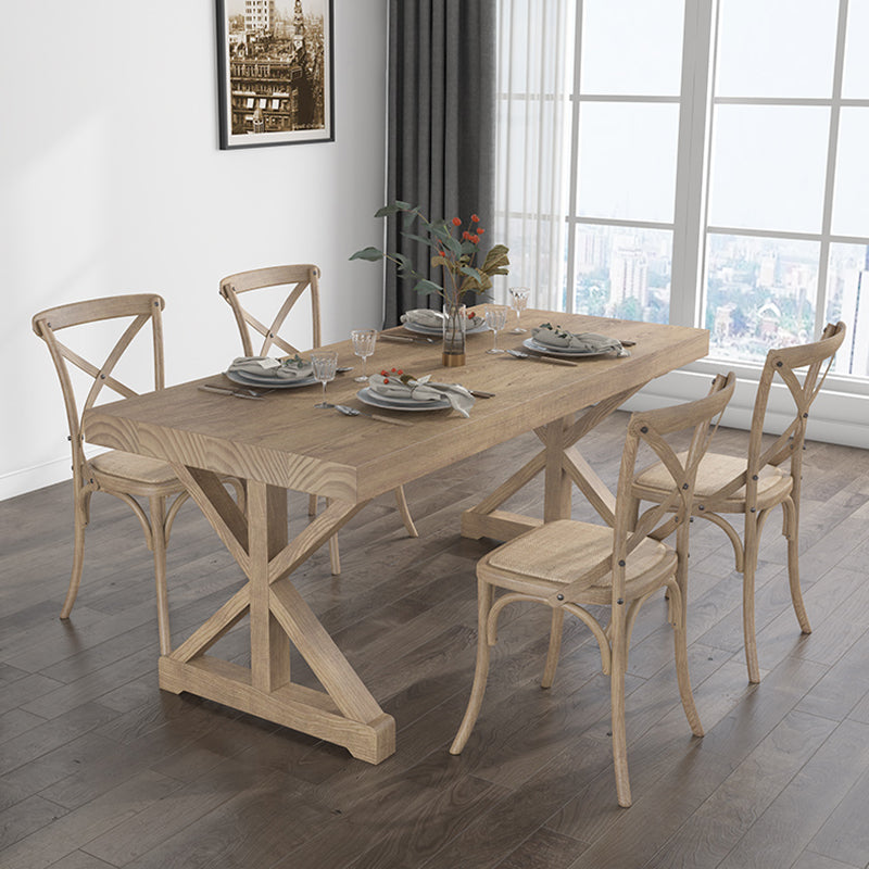 Farmhouse Dining Room Set Wood Trestle Standard Height Table for Dining Room