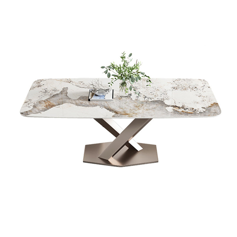 Juego de comedor de piedra sinterizado de estilo moderno con mesa de mesa rectangular