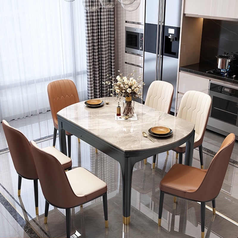 Conjunto de comedor de forma rectangular moderno muebles de mesa de comedor de piedra sinterizada con correa autopista † Hoja