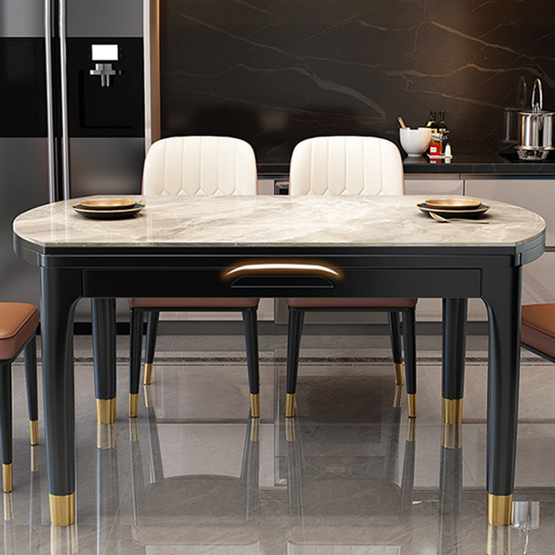 Conjunto de comedor de forma rectangular moderno muebles de mesa de comedor de piedra sinterizada con correa autopista † Hoja