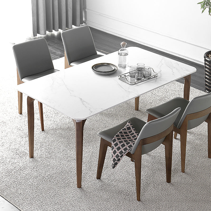 Contemporary Fixed Sintered Stone Dining¬†Room¬†Table¬†with 4 Solid Wood Legs Kitchen Dining Set