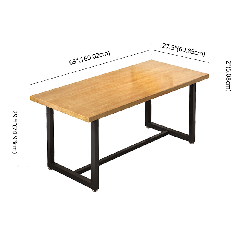 Set da pranzo in legno solido in stile industriale con tavolo a forma di rettangolo e base di cavalletto per uso domestico