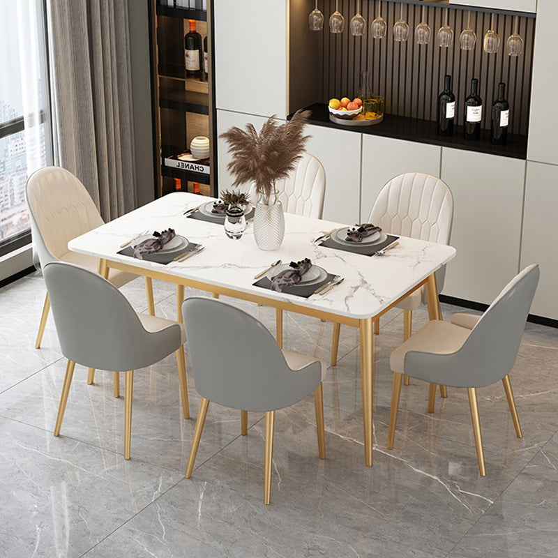 Modern Style Sintered Stone Dining Table with 4 Gold Legs Base for Home Use