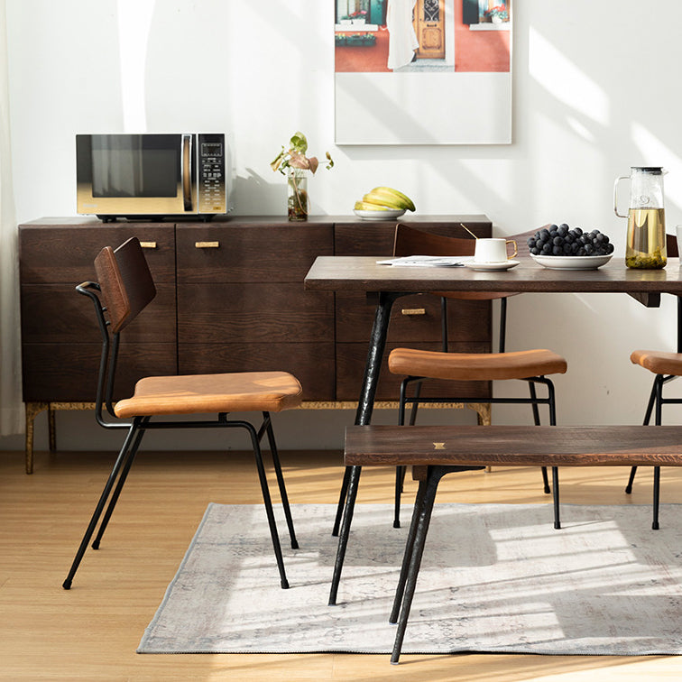 Juego de comedor de madera de estilo industrial con 4 piernas metálicas negras para muebles de comedor