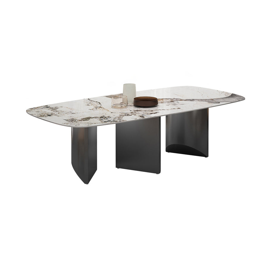 Set da pranzo in pietra sinterizzato standard con gambe metalliche nere per cucina