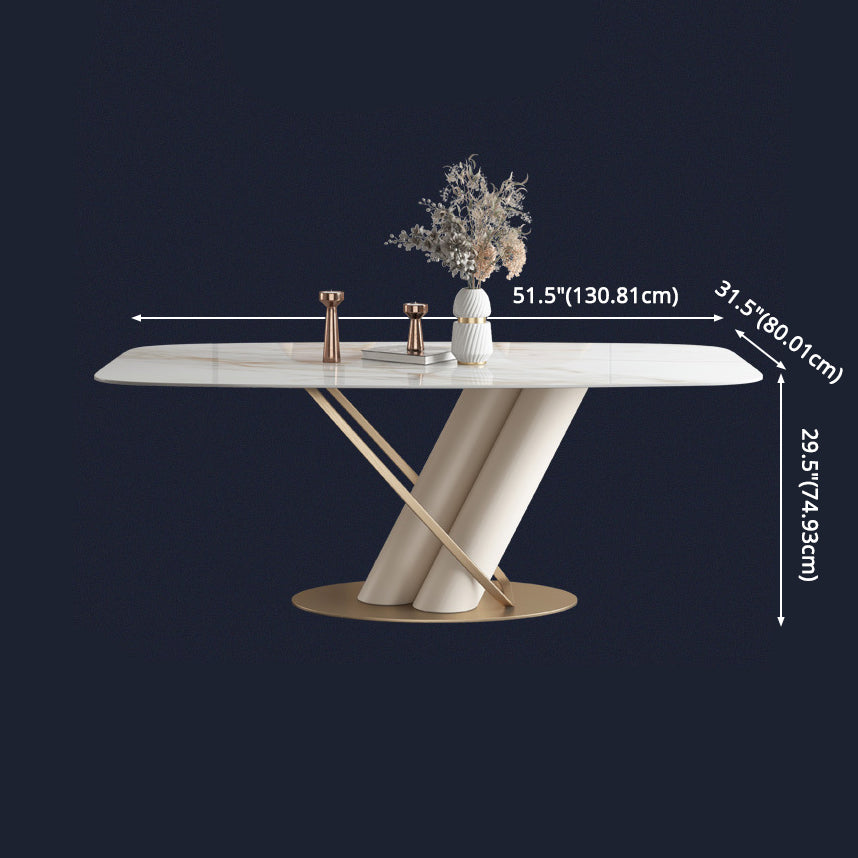 Modern Style Sintered Stone Dining Set with White Rectangle Shape Table and Trestle Base