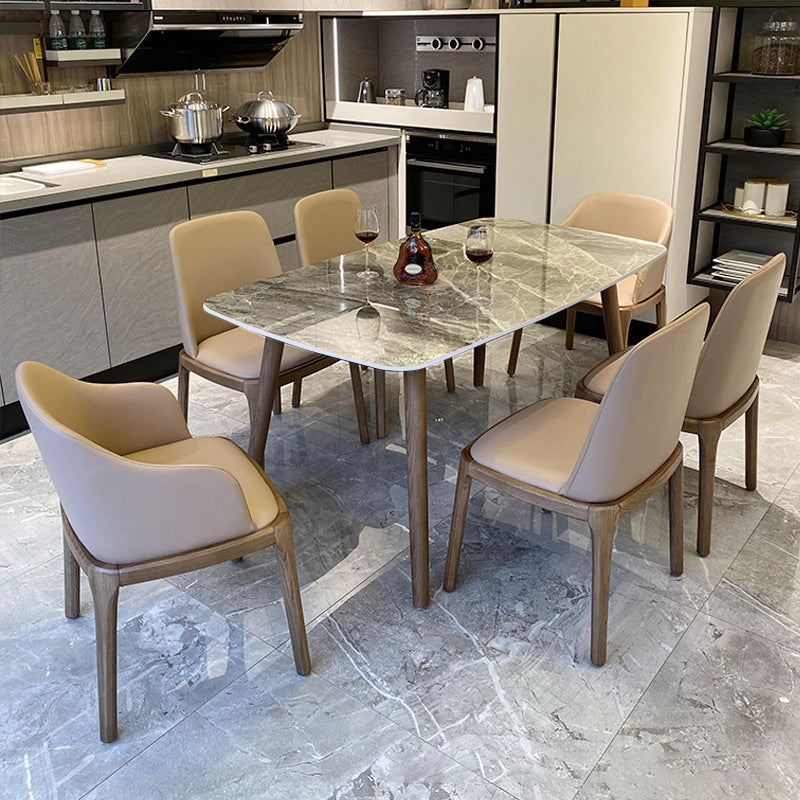 Zeitgenössischer fester Faux -Marmor -Esszimmertisch mit 4 massiven Holzbeinen Küche Essset