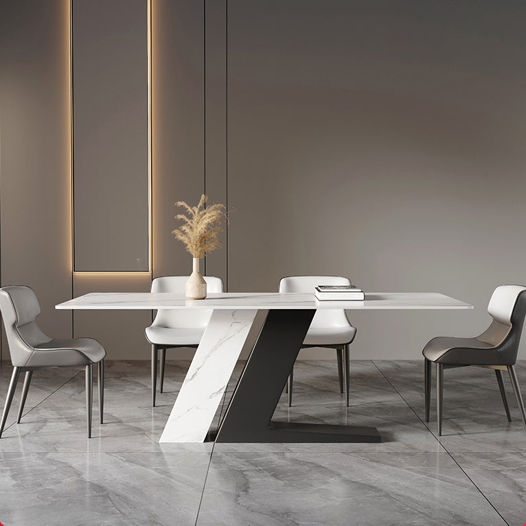 Sets de comedor de piedra sinterizada minimalista con mesa rectangular y metal 4 patas muebles de comedor base