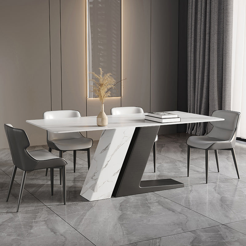 Sets de comedor de piedra sinterizada minimalista con mesa rectangular y metal 4 patas muebles de comedor base