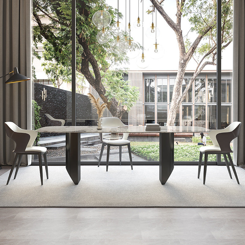 Sala da pranzo in pietra sinterizzata minimalista set con rettangolo superiore e mobili da cucina a base nera