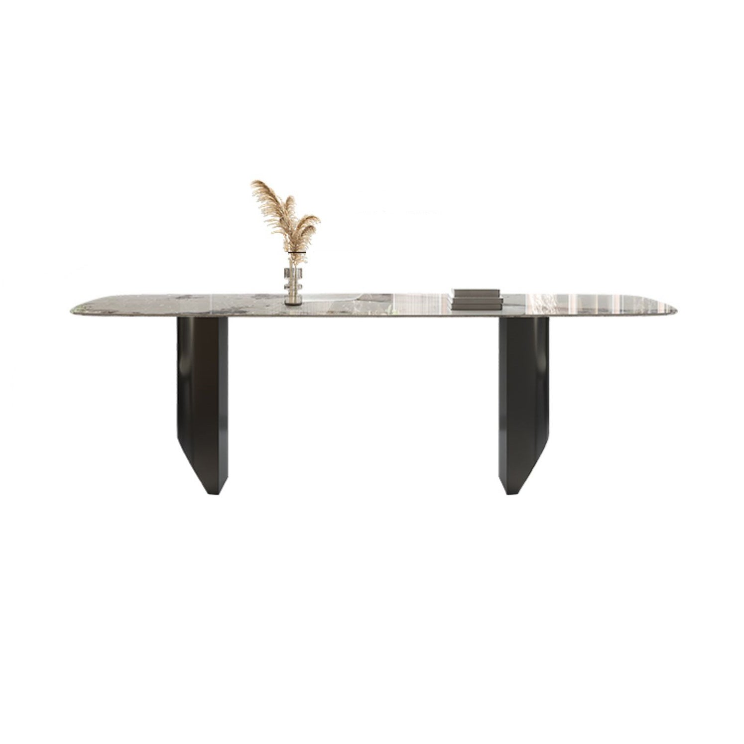 Sala da pranzo in pietra sinterizzata minimalista set con rettangolo superiore e mobili da cucina a base nera