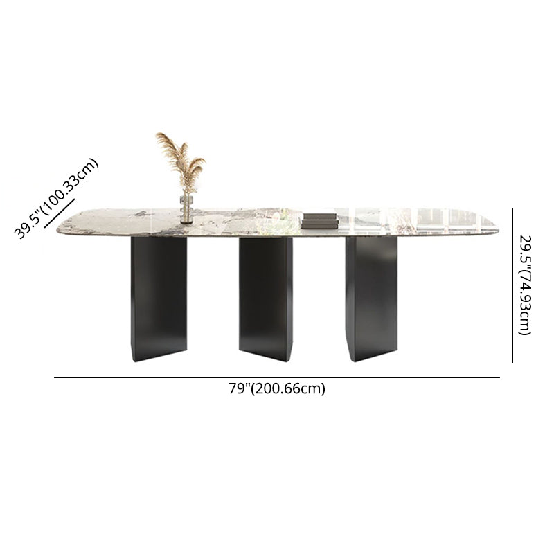 Minimalistischer Sinterstein -Esszimmer Set mit Rechteck oben und schwarze Basis Küchenmöbel