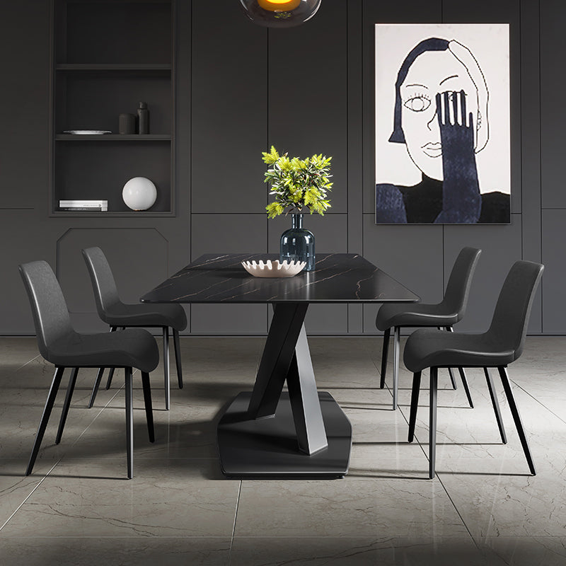 Moderna pranzo rettangolare in pietra sinterizzato con tavola nera a base di metallo per casa