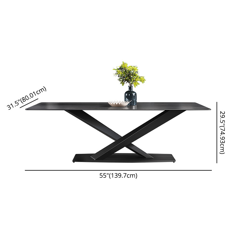 Moderner gesinterte Stein rechteckig Esstable mit Metallbasis schwarzer Tabelset für Zuhause