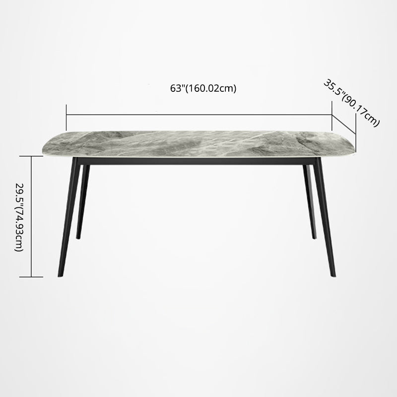 Contemporary Style Kitchen Sintered Stone Rectangle Table With 4 Legs Base