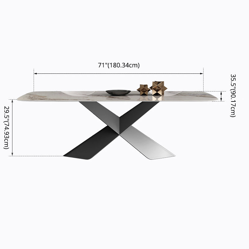 Table de salle à manger en marbre fixe fixe contemporain avec 2 jambes métalliques noires