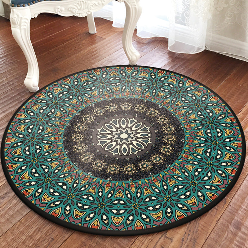 Exotic Floral Printed Rug Round Moroccan Area Carpet Easy Care Washable Indoor Rug for Home Decor