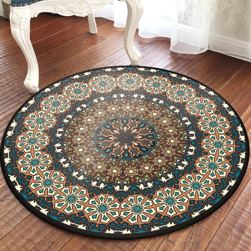 Exotic Floral Printed Rug Round Moroccan Area Carpet Easy Care Washable Indoor Rug for Home Decor