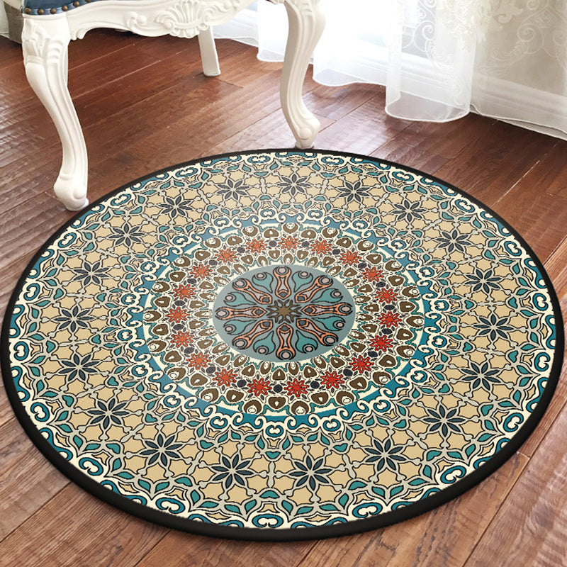 Exotic Floral Printed Rug Round Moroccan Area Carpet Easy Care Washable Indoor Rug for Home Decor