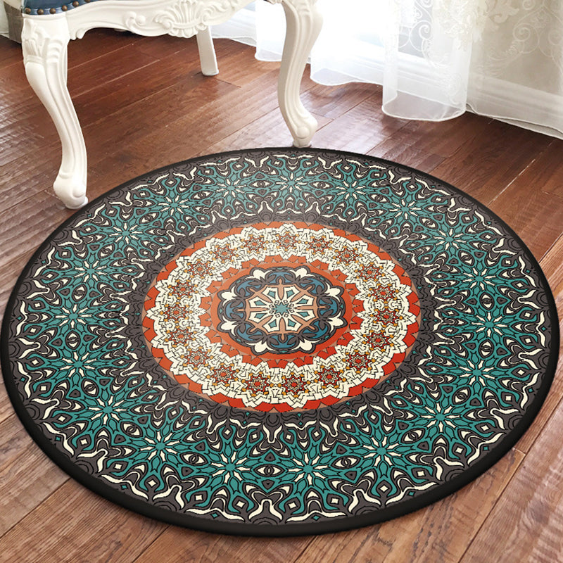 Exotic Floral Printed Rug Round Moroccan Area Carpet Easy Care Washable Indoor Rug for Home Decor